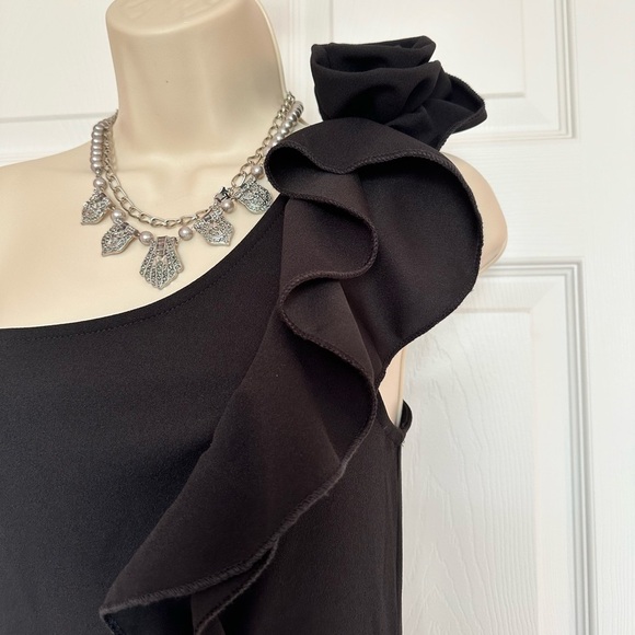 Black Asymmetrical One Shoulder Cocktail Gown - Picture 4 of 6